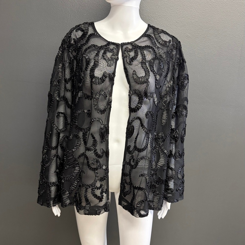NWT Chico's Travelers Formal Black Sheer Mesh Soutache Jacket Blouse Size 3XL